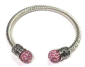 SILVER CABLE CUFF BANGLE PINK STONES ( 742 FS )