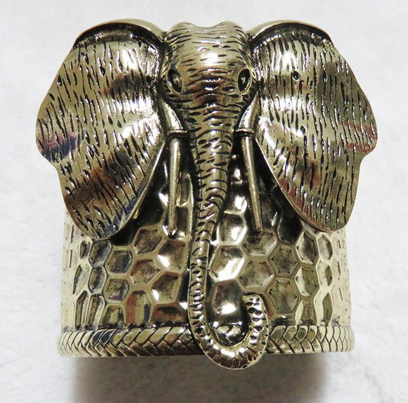 Burnish Gold Elephant Hammered Cuff Bracelet ( 3852 ) - Ohmyjewelry.com