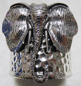Burnish Silver Elephant Hammered Cuff Bracelet ( 3852 ) - Ohmyjewelry.com