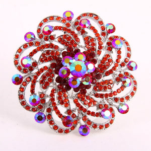 SILVER FLORAL BROOCH WITH RED STONES ( 0644 SRED )