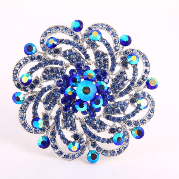 SILVER FLORAL BROOCH WITH BLUE STONES ( 0644 SBL )