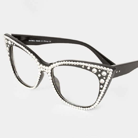 Black Frame with clear Swarovski Stones Fashion Sunglasses UV 400 ( 1071BKCL )