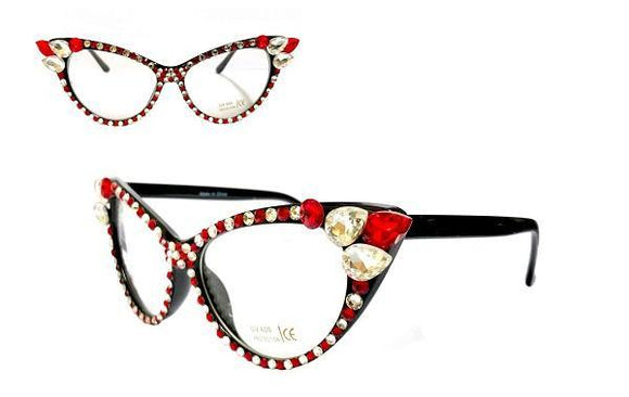 Red and Clear Swarovski Stones Fashion Glasses UV 400 ( 800 ) - Ohmyjewelry.com