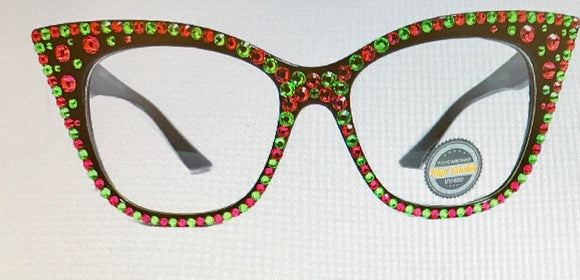 Pink and Green Swarovski Stones Fashion Sunglasses UV 400 ( 1071PKGR )