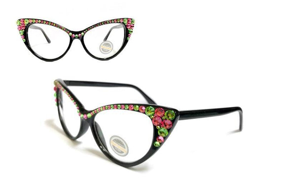 Pink and Green Swarovski Stones Fashion Glasses UV 400 ( 591-4 PKGR ) - Ohmyjewelry.com