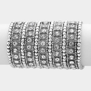 3.5" Silver Clear Crystal Stretch Bracelet ( 7740 )