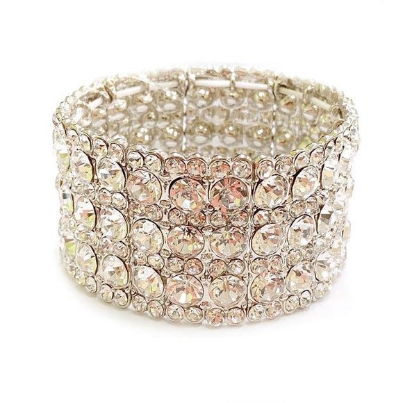Silver Clear Rhinestone Stretch Formal Bracelet ( 114 RCL ) - Ohmyjewelry.com