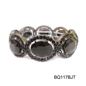 BLACK Accent and JET BLACK Oval Rhinestone Formal Stretch Bracelet ( 117 BJT ) - Ohmyjewelry.com