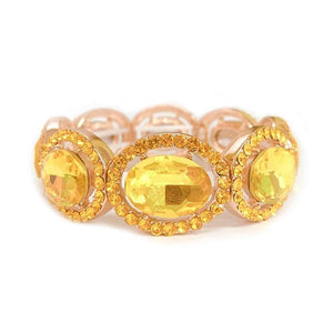 Gold Accent and Yellow Oval Rhinestone Formal Stretch Bracelet ( 117 GYE ) - Ohmyjewelry.com