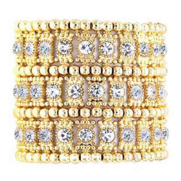 GOLD STRETCH BRACELET CLEAR STONES ( 7739 GDCL )