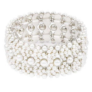 SILVER STRETCH BRACELET WHITE PEARLS ( 8069 SVCL )