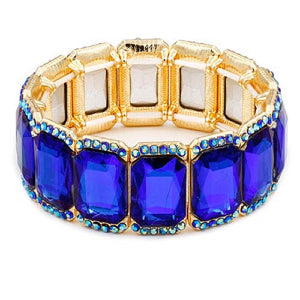 GOLD BLUE AB STONE STRETCH BRACELET ( 8079 BLAB )