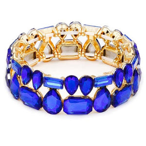 GOLD STRETCH BRACELET BLUE AB STONES ( 8080 BLAB )