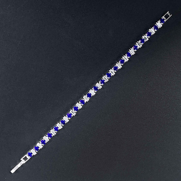 SILVER BRACELET BLUE CLEAR STONES ( 0010 SBL )