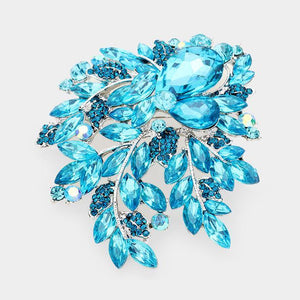 3.75" Silver AQUA Large Rhinestone Brooch ( 06246 AQUA ) - Ohmyjewelry.com