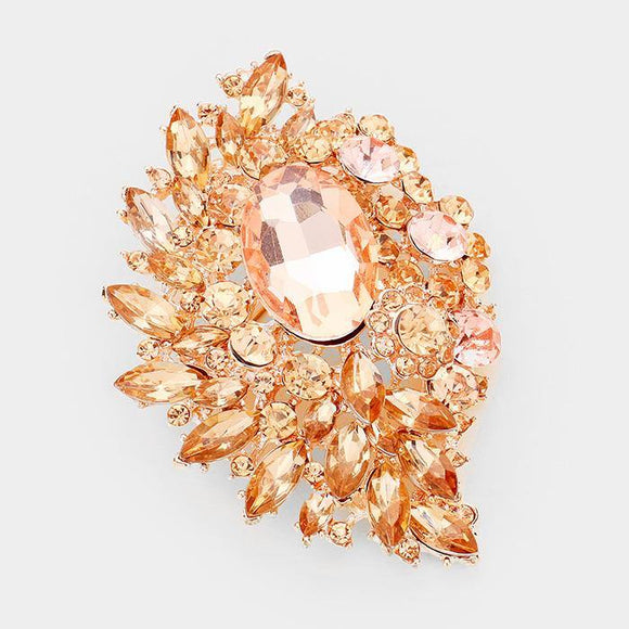 ROSE GOLD BROOCH WITH PEACH STONES ( 06399 RGPC ) - Ohmyjewelry.com
