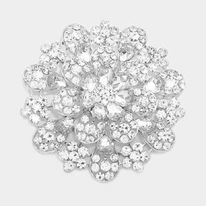 3.5" Large Silver Clear Flower Rhinestone Brooch Pin ( 06417SCL )