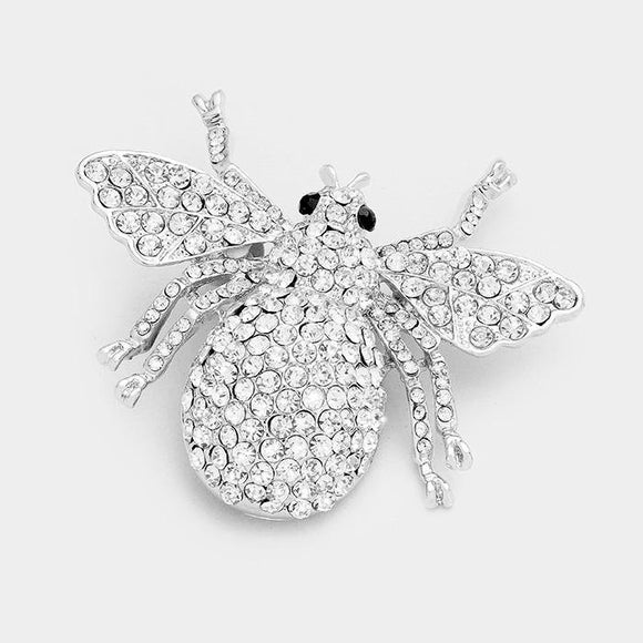 SILVER INSECT BROOCH CLEAR STONES ( 0651 ) - Ohmyjewelry.com