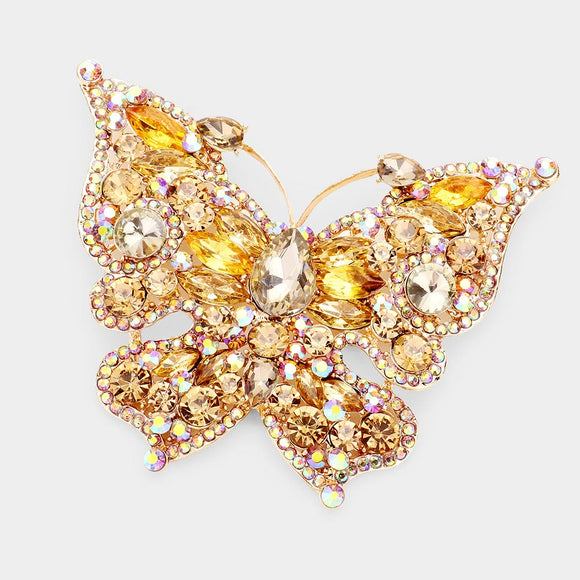 GOLD BUTTERFLY BROOCH WITH TOPAZ STONES ( 06536 GTP )