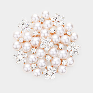 ROSE GOLD BROOCH WITH CLEAR RHINESTONES AND PINK PEARLS ( 06693 )