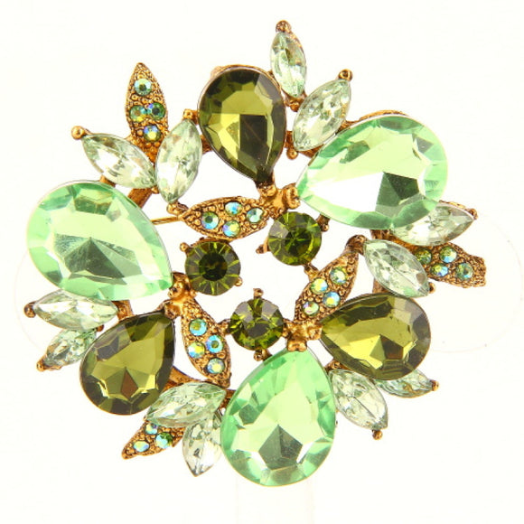 ANTIQUE GOLD FLOWER BROOCH WITH GREEN RHINESTONES ( 1124 )