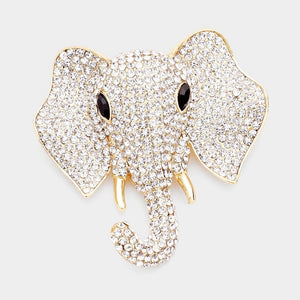 GOLD ELEPHANT BROOCH CLEAR STONES ( 1378 GCL )