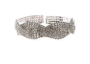 SILVER STRETCH BRACELET CLEAR STONES ( 30336 CLSV )