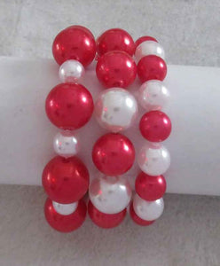 3 LAYER RED AND WHITE STRETCH BRACELET ( 593 RDWT )