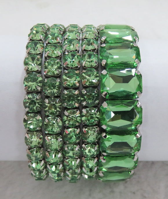 SILVER STRETCH BRACELETS GREEN STONES ( 629 SGN )
