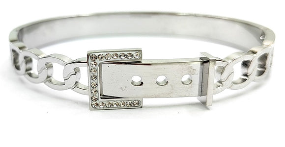 SILVER BANGLE BELT BUCKLE CLEAR STONES ( 0053 3C )