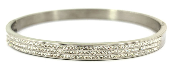 SILVER BANGLE CLEAR STONES ( 0056 3C )