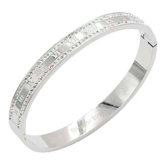 SILVER STAINLESS STEEL BANGLE CLEAR STONES ( 4209 SV )