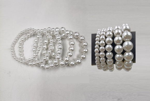 WHITE PEARL STRETCH BRACELETS ( 0094 WH )