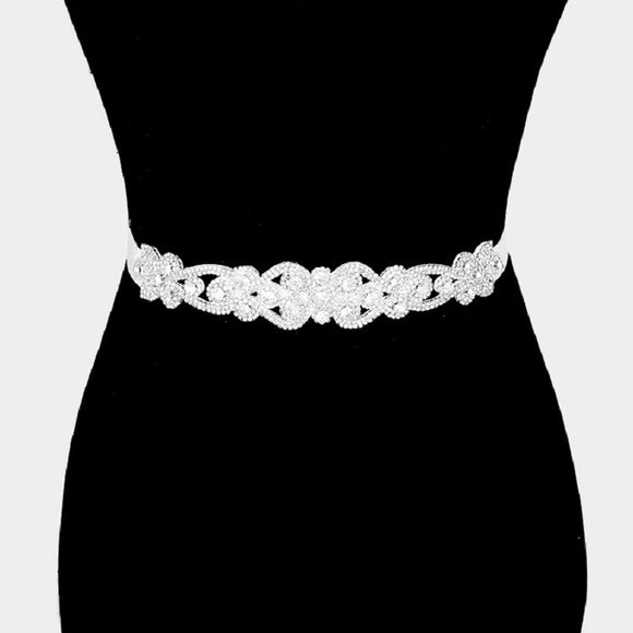 Clear Crystal Handmade Wedding Belt White Sash with Silver Accents ( 1083 )