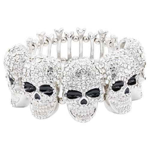 SILVER BRACELET SKULLS CLEAR STONES ( 2266 SVCL )