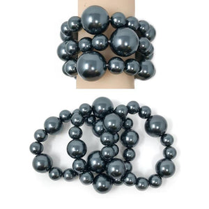 3 Piece Dark GREY Pearl Stretch Bracelets ( 001 DGY ) - Ohmyjewelry.com