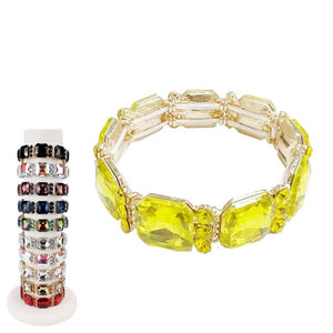 GOLD YELLOW Glass Square Stones Stretch Bracelet ( 3259 GYE )