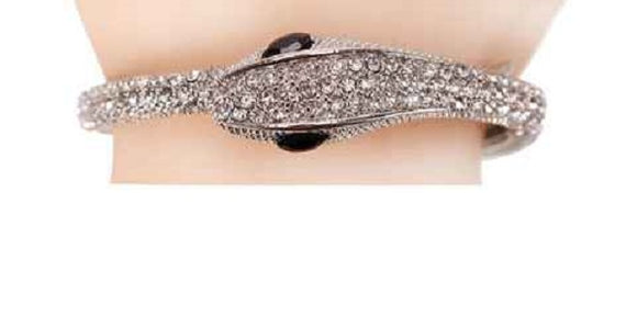 Silver Crystal Snake Stretch Bracelet ( 8155 )