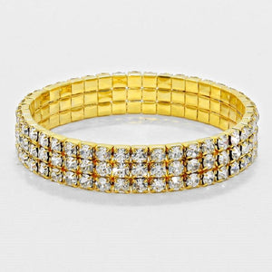 3 LINE GOLD CLEAR RHINESTONE FORMAL STRETCH BRACELET ( 1055 ) - Ohmyjewelry.com