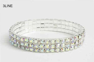 3 LINE SILVER AB RHINESTONE FORMAL STRETCH BRACELET ( 1055 ) - Ohmyjewelry.com