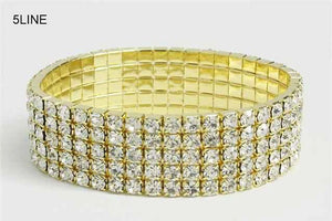 5 Line Gold Clear Rhinestone Formal Stretch Bracelet ( 1056 GCL )