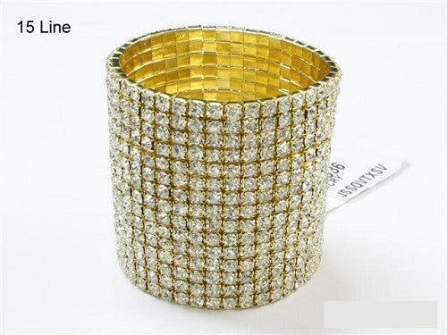15 Line Gold Clear Rhinestone Formal Stretch Bracelet (B 2036 GCL )