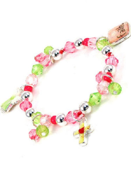 Multi Color Beaded Kids Stretch Bracelet with Angel and Faith Charms