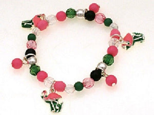 Multi Color Beaded Kids Stretch Bracelet with Flamingo Charms