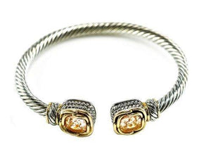 Two Tone Twisted Cable Cuff with Square Topaz CZ Stones ( 681 CH ) - Ohmyjewelry.com