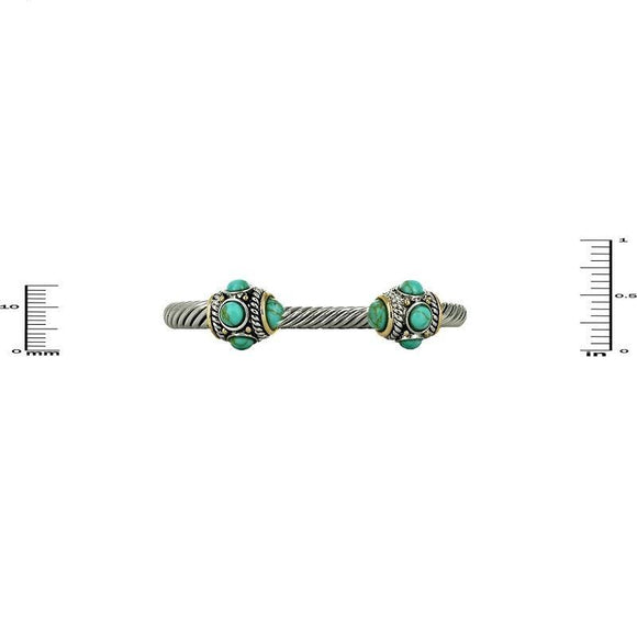 Two Tone Cable Cuff with Turquoise Stones ( 839 ) - Ohmyjewelry.com