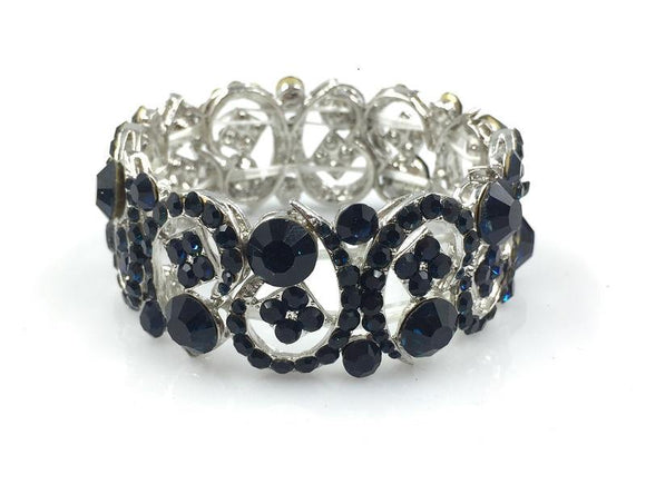 SILVER STRETCH BRACELET BLUE STONES ( 397 3 BL ) - Ohmyjewelry.com