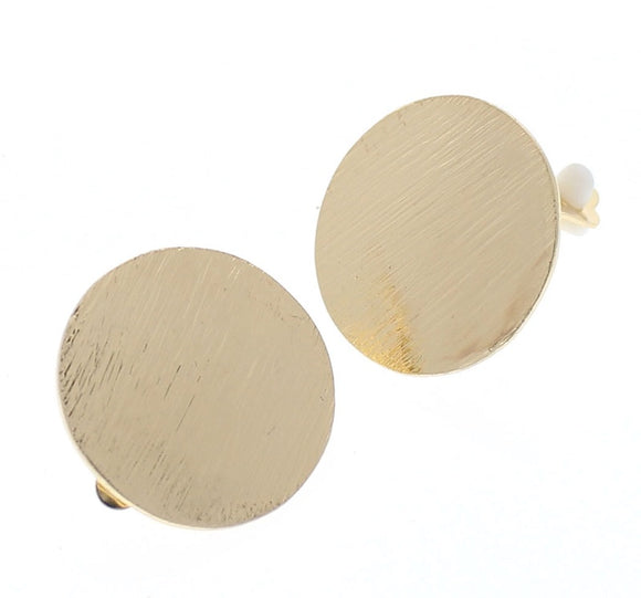 Round Gold Textured Clip On Earrings 1