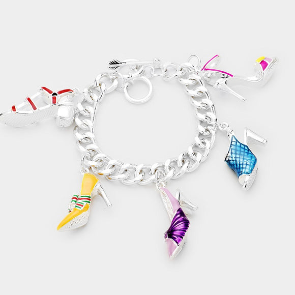 Silver Bracelet with Multicolor Shoe Charms ( 00171 ASMX )