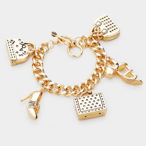 Gold Purse and Shoe Charm Bracelet ( 00172 AG )